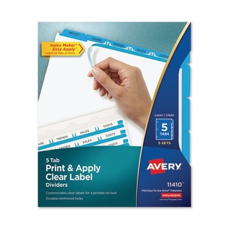 Avery Dennison Avery, PRINT AND APPLY INDEX MAKER CLEAR LABEL DIVIDERS, 5 COLOR TABS, LETTER, 5 SETS 11410